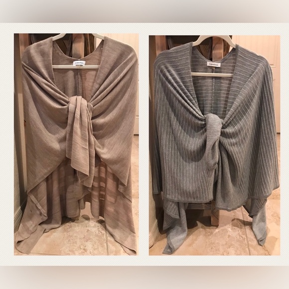 Calvin Klein One size Poncho/Shaws set - Gray and Tan - Picture 1 of 15